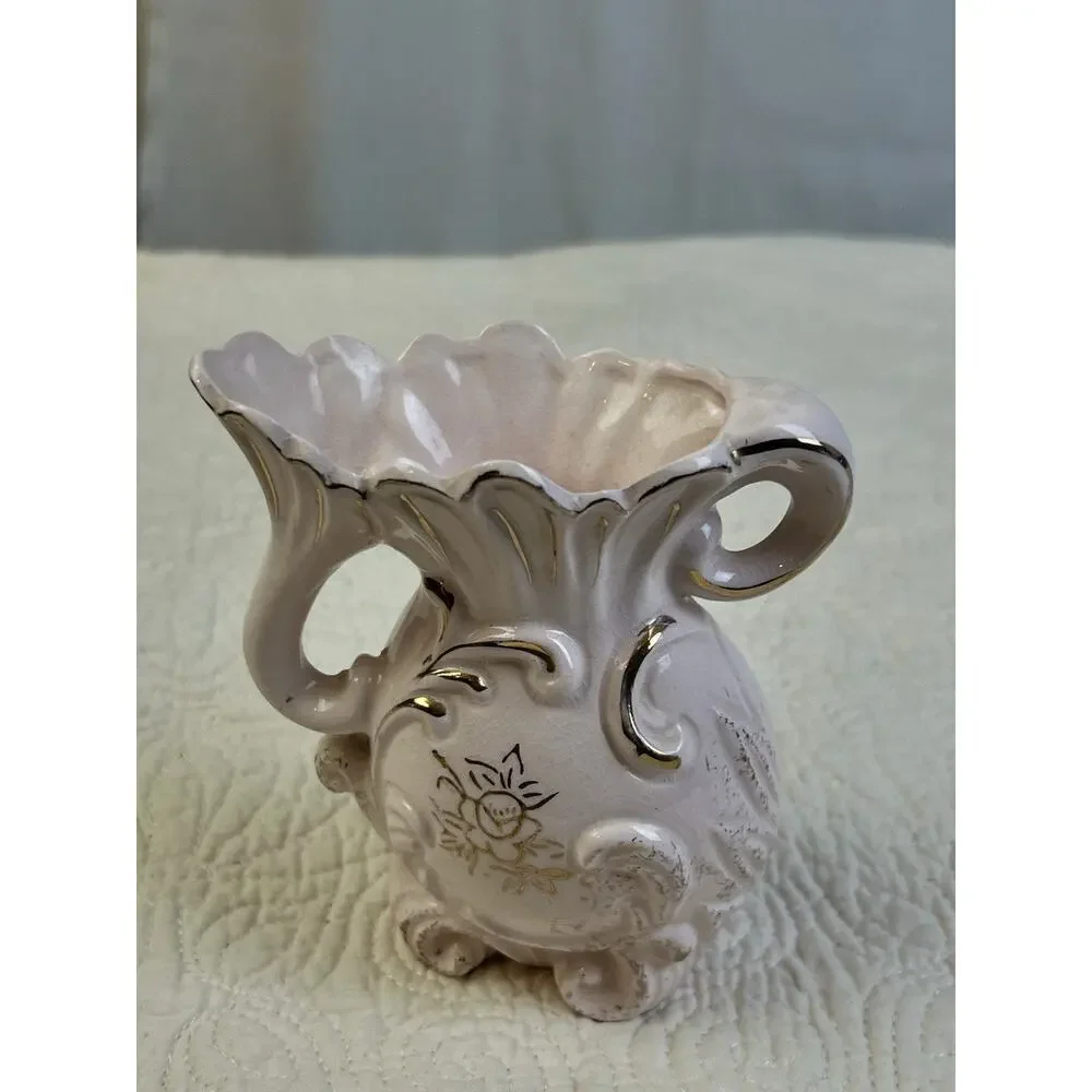 Vintage Porcelain Bud Vase Or Pitcher Gollld Trim 5